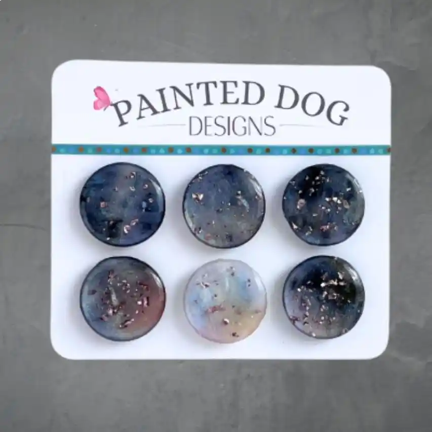 set of 6 magnets on a white card with text that says Painted Dog Designs
