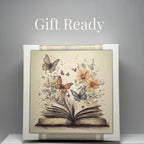 box with image of an open book with butterflies and flowers. Text says Gift Ready