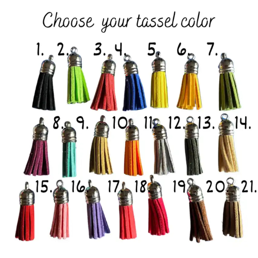 Color swatch of tassels with numbers for selection on a white background