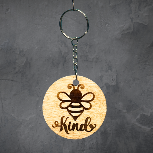 Bee Kind Wood Burned Keychain