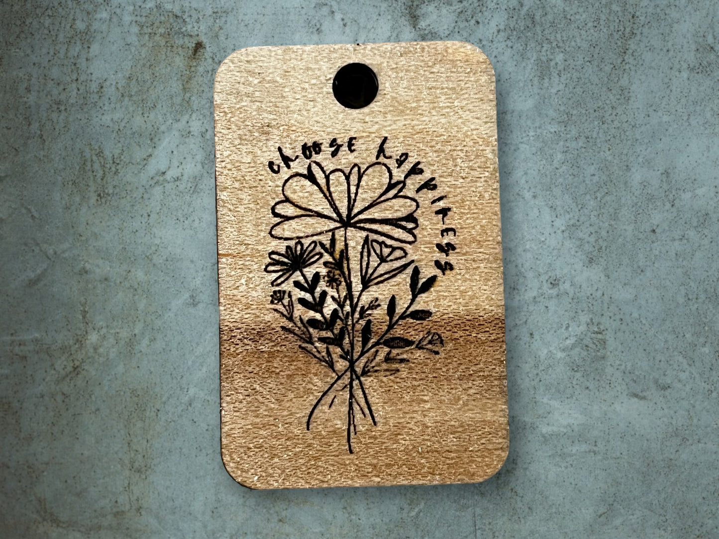 "Choose Happiness" Floral Engraved Keychain