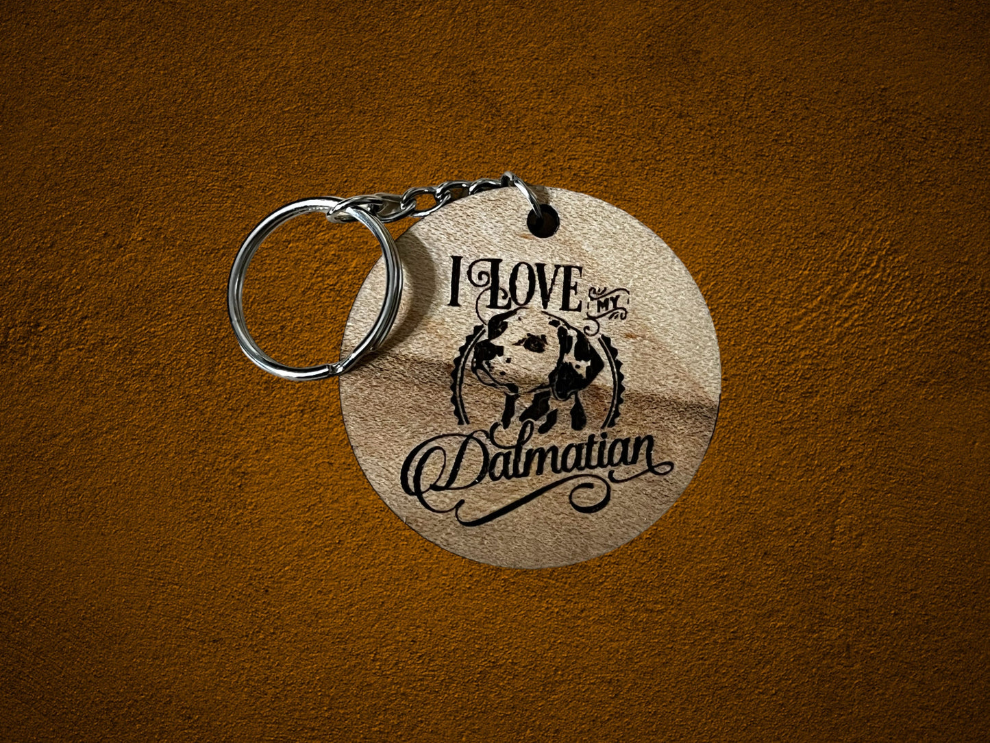 I Love my Dalmatian Engraved Maple Keychain