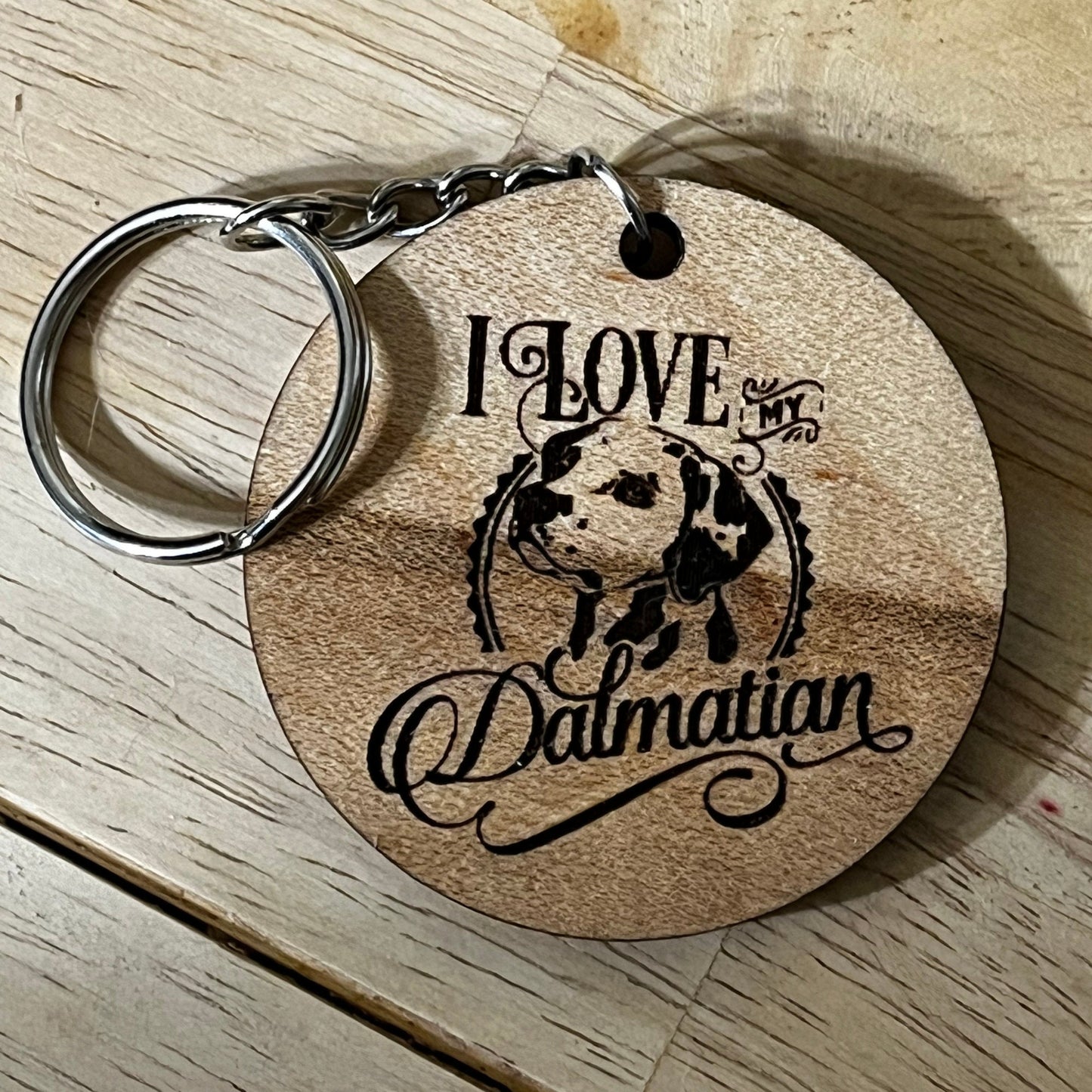 I Love my Dalmatian Engraved Maple Keychain