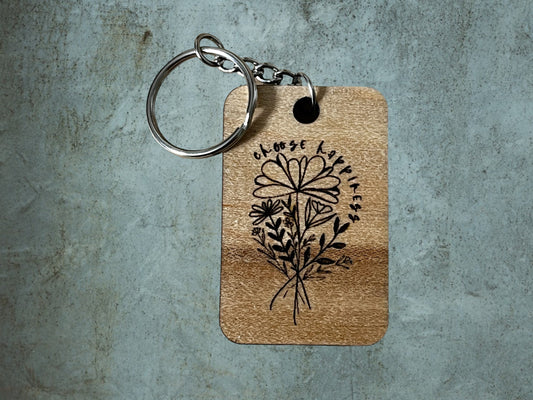 "Choose Happiness" Floral Engraved Keychain