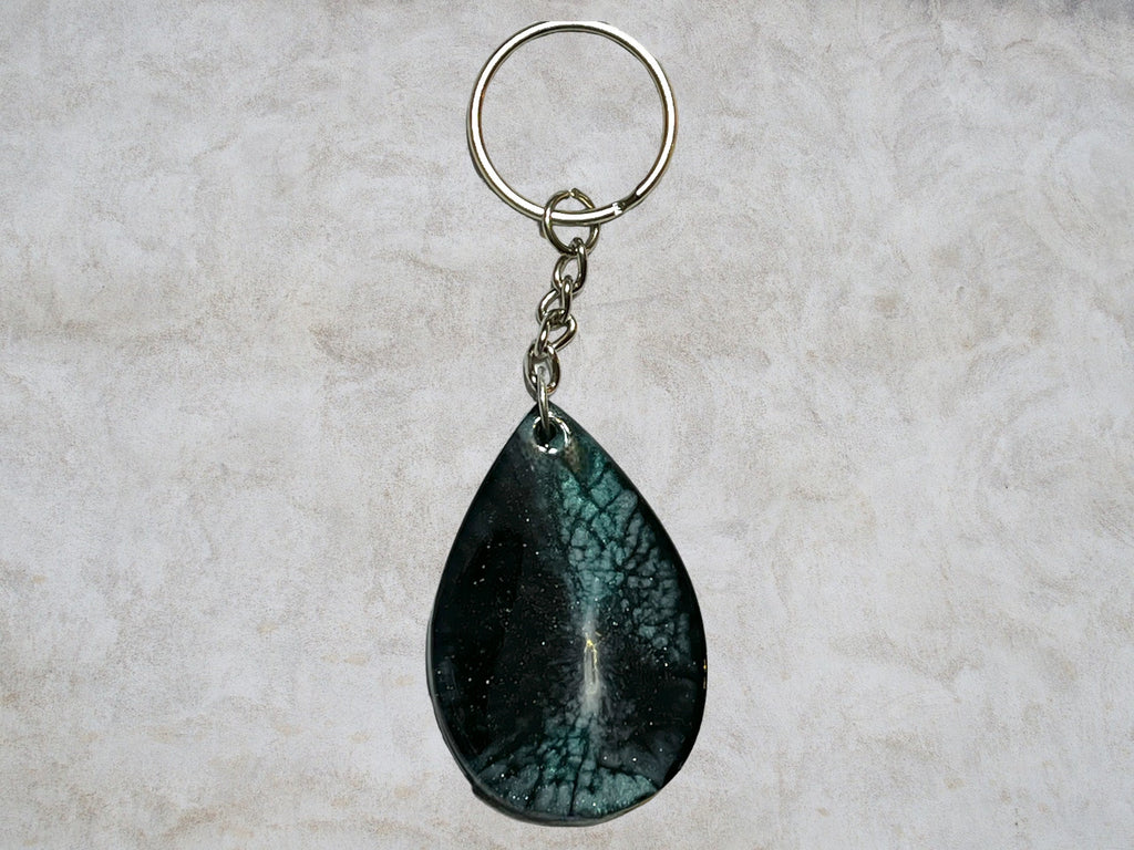 Green teardrop shaped keychain
