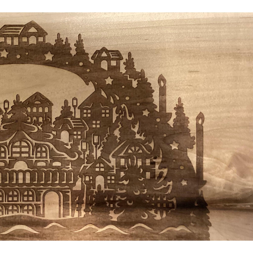 Engraved Christmas Scene Wood Sign | Rustic Holiday Wall Décor