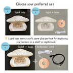 3 paper lantern set options: light only, light plus base, or light, base, usb extender cord