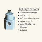 nightlight base with text describing nightlight features
