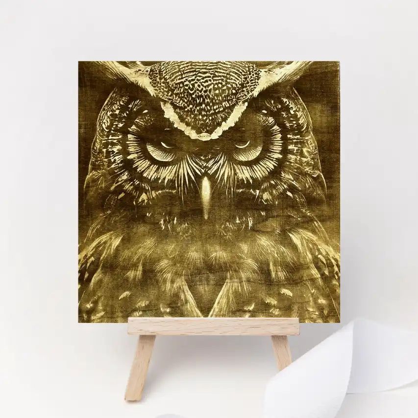 Wooden owl engraving on a white background