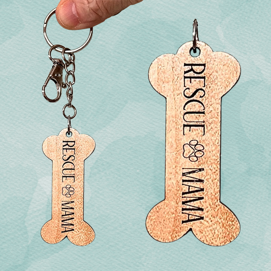 "Rescue Mama" Dog Bone Engraved Keychain