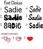Font and heart choice options for a personalized name design.